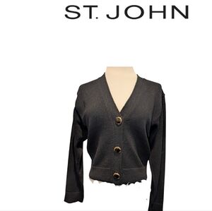 Vintage St John Separates Santana Knit Cardigan Size S Black V Neck Gold Button